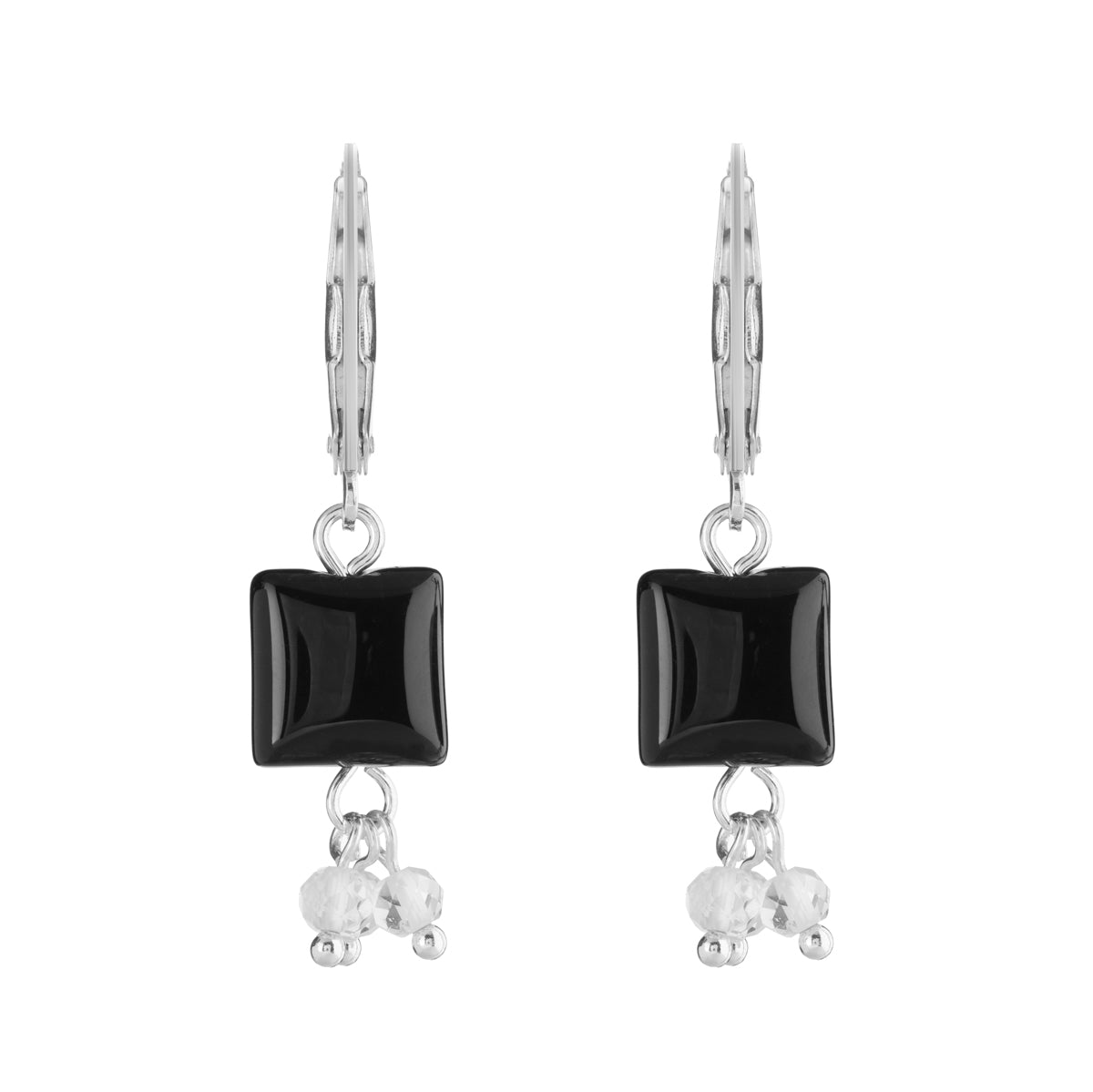 Sterling Silver Onyx Square Quartz Drop Earrings - Simply Whispers