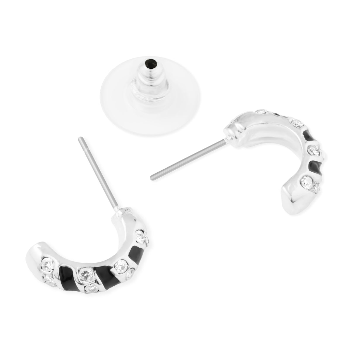 Silver Crystal Black Hoop Earrings - Simply Whispers