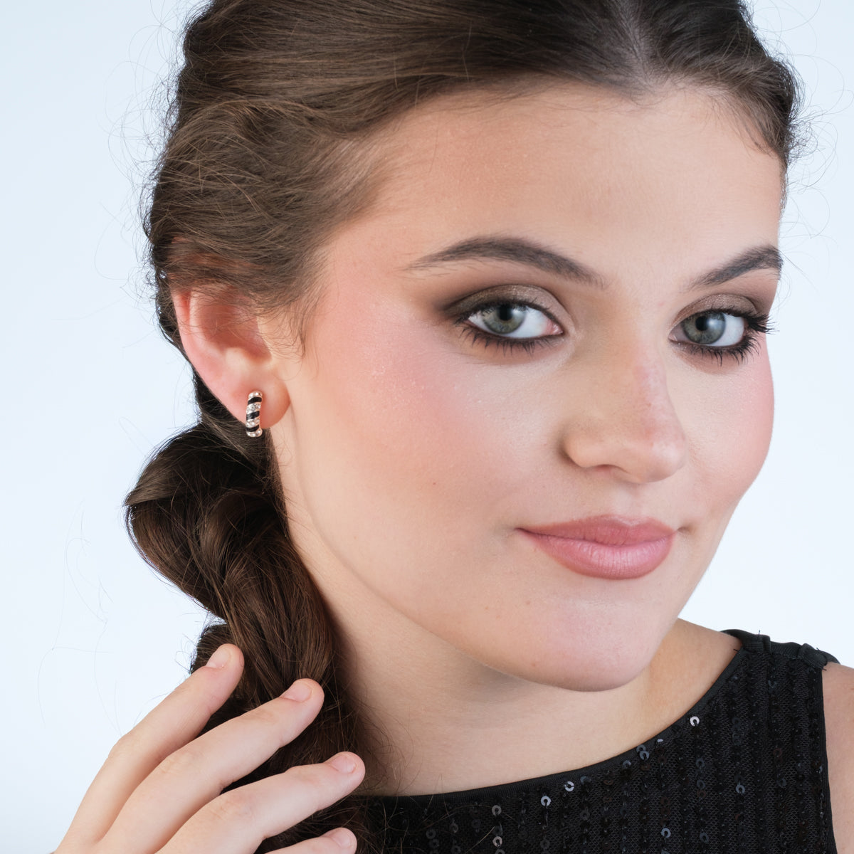 Silver Crystal Black Hoop Earrings - Simply Whispers