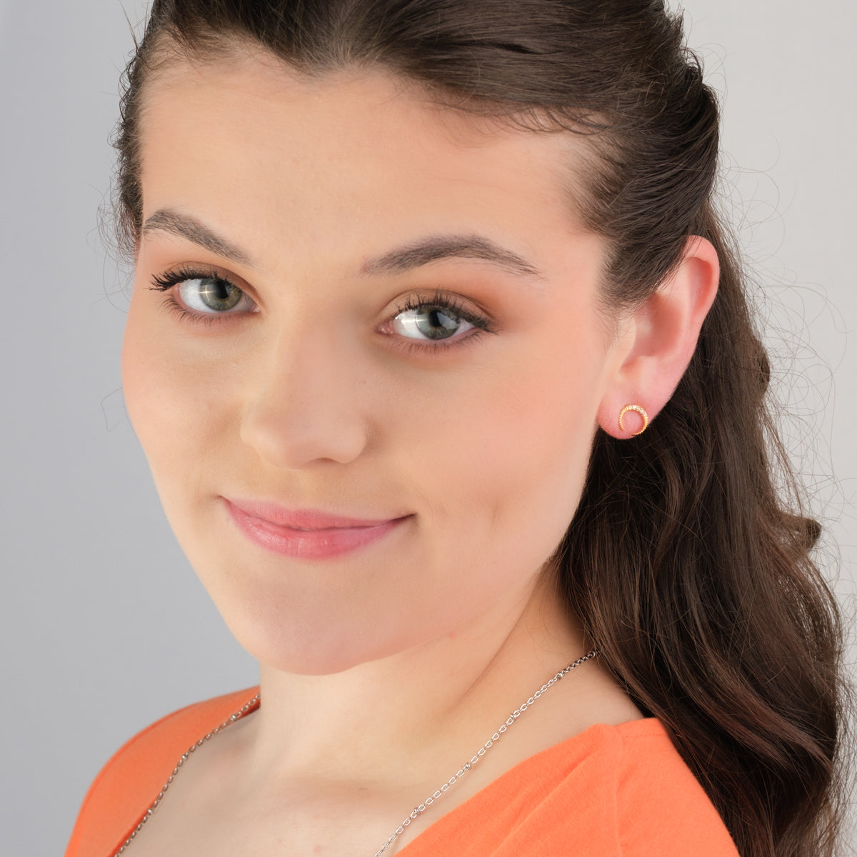 Zirconia Moon Gold Stud Earrings - Simply Whispers