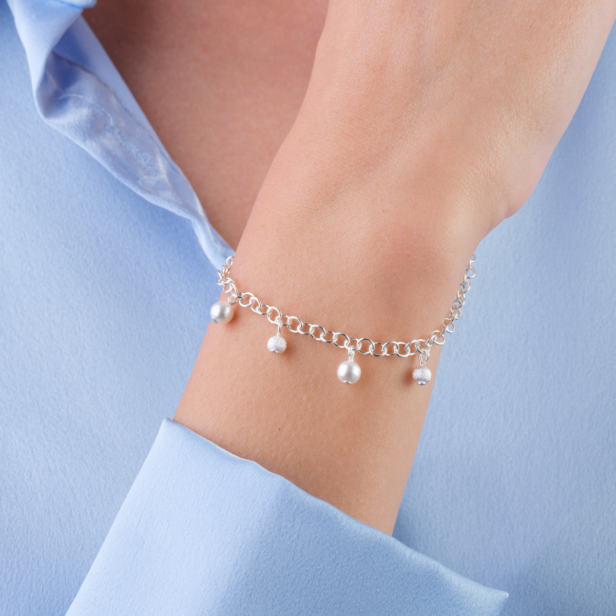 Silver Bead Pearl Charm Bracelet - Simply Whispers