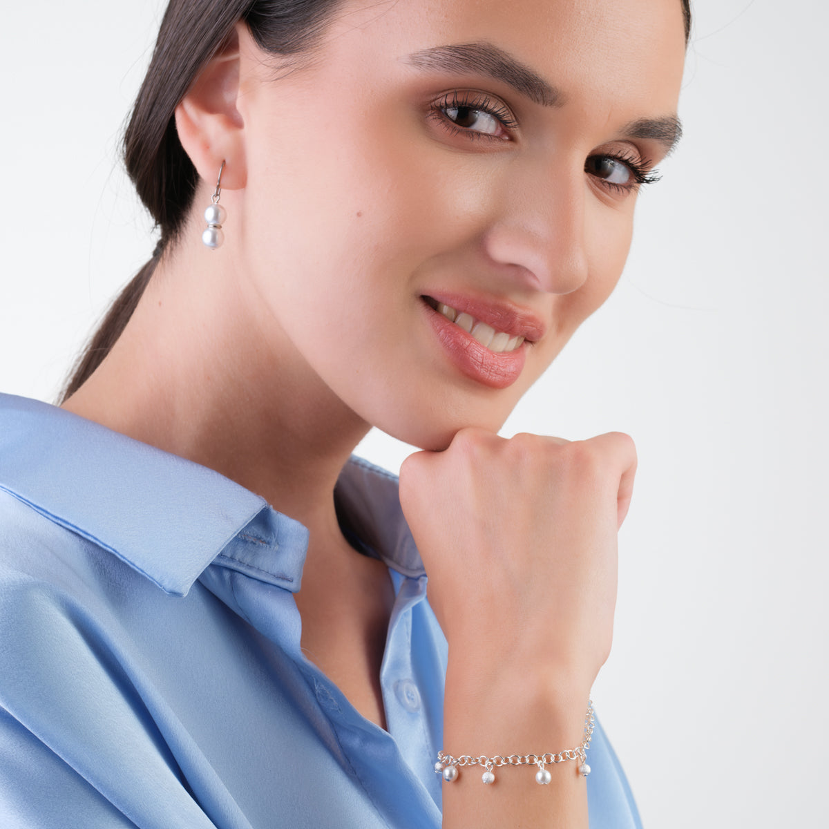 Silver Bead Pearl Charm Bracelet - Simply Whispers