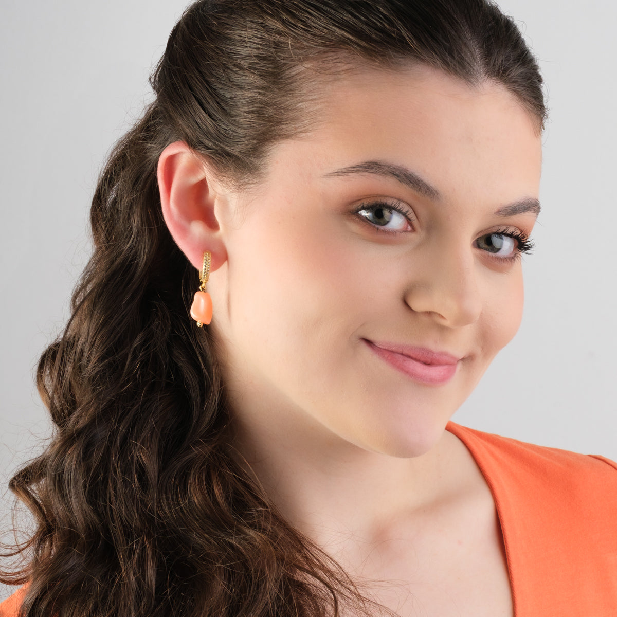 Coral Drop Huggie Hoop Earrings - Simply Whispers