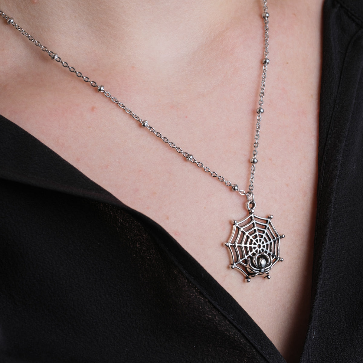 Stainless Steel Spiderweb Pendant Necklace - Simply Whispers
