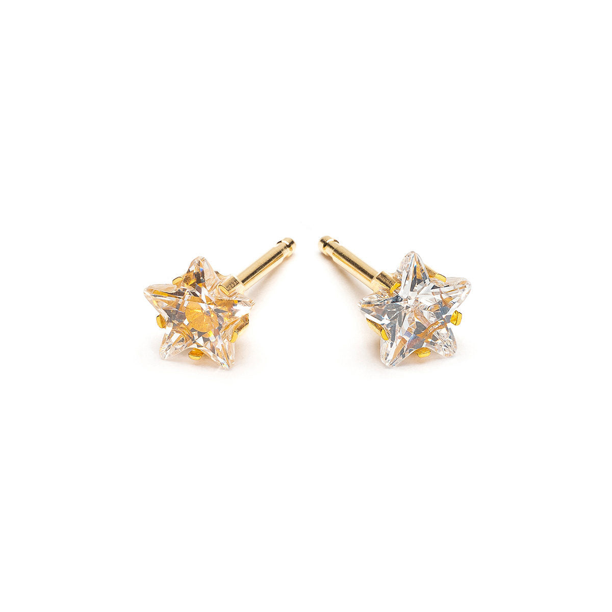 thumbnail image 2 of 14k Yellow Gold Stud Earrings – 5mm Size, Cubic Zirconia Stones, 3 Prong Setting, Butterfly Closure, Unisex, New With Tags 2 of 5