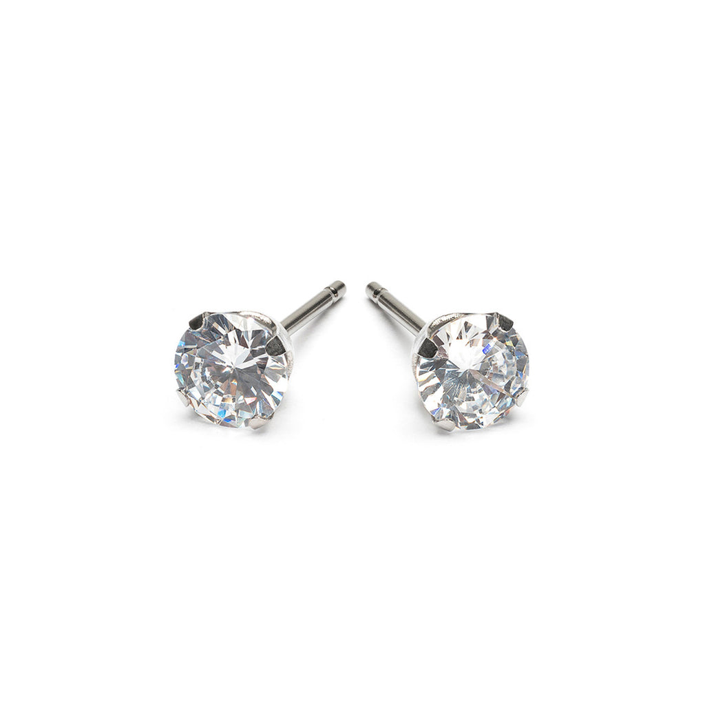 Stainless Steel 5 mm Round Cubic Zirconia Stud Earrings - Simply Whispers