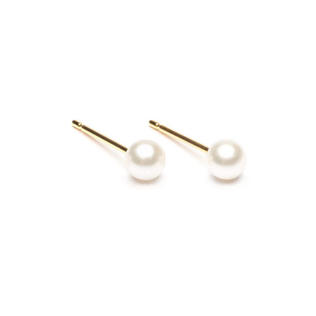 Gold Plated 4 mm White Pearl Stud Earrings - Simply Whispers
