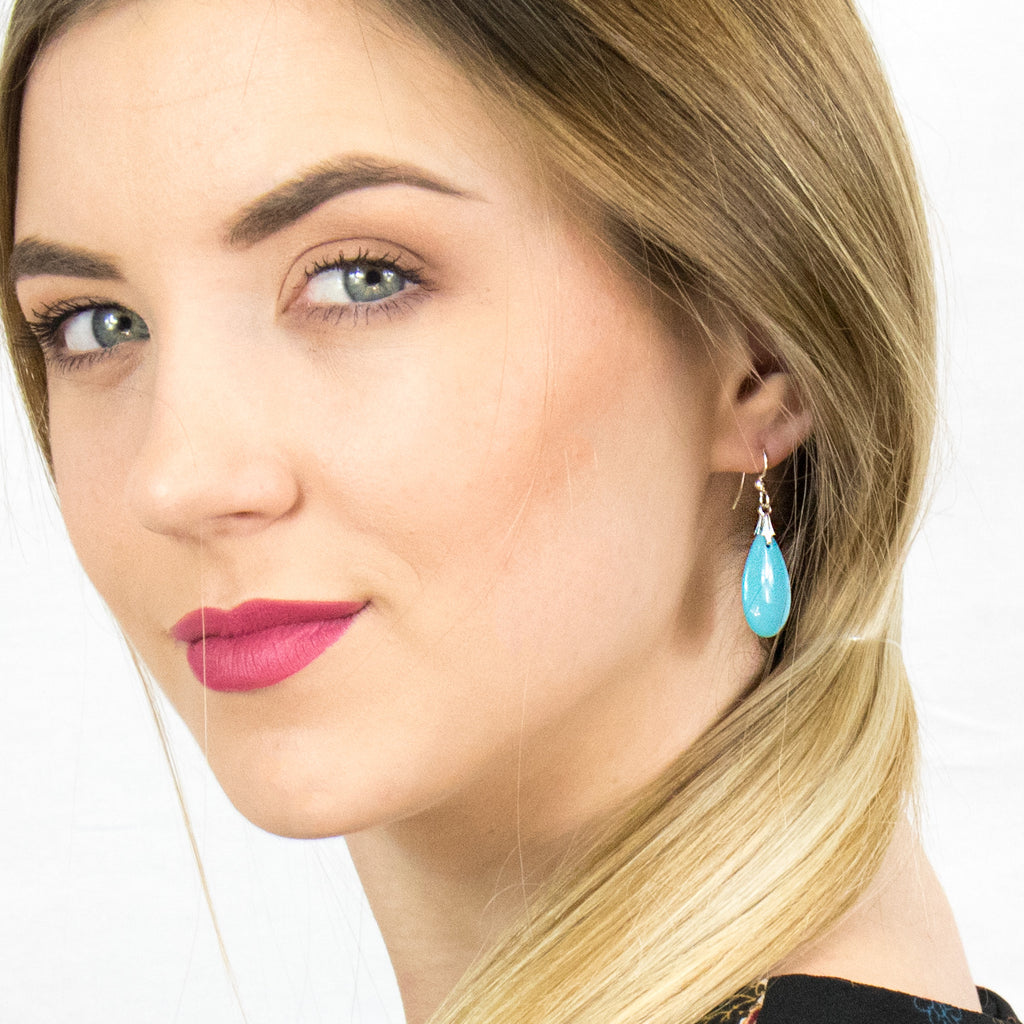 Silver Plated Turquoise Teardrop French Hook Earrings - Simply Whispers