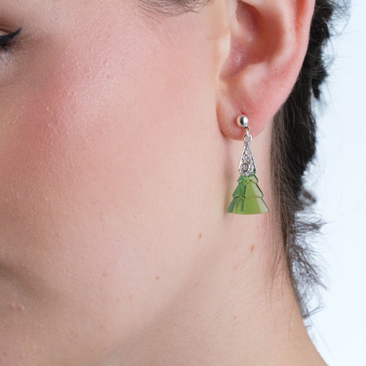 Green Crystal Three Drop Earrings - Simply Whispers