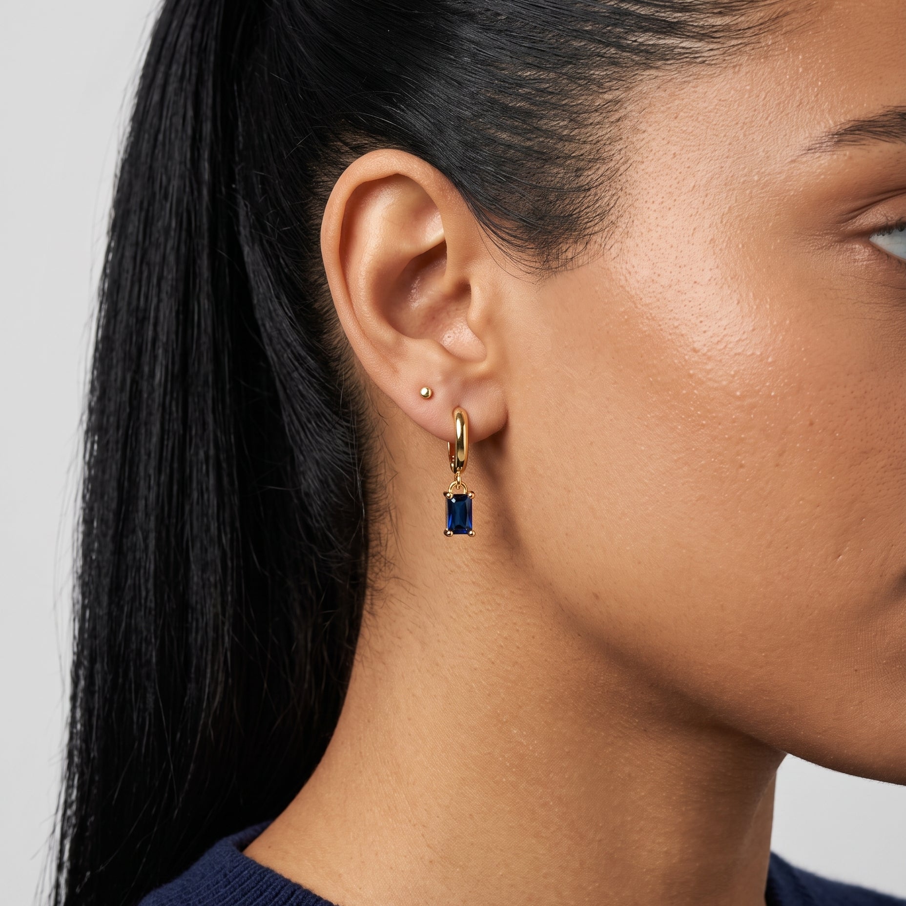 Blue Crystal Drop Huggie Hoops - Simply Whispers