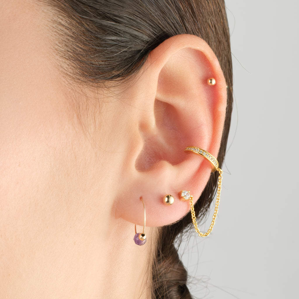 14k Gold Amethyst Charm 12 mm Hoop Earrings - Simply Whispers
