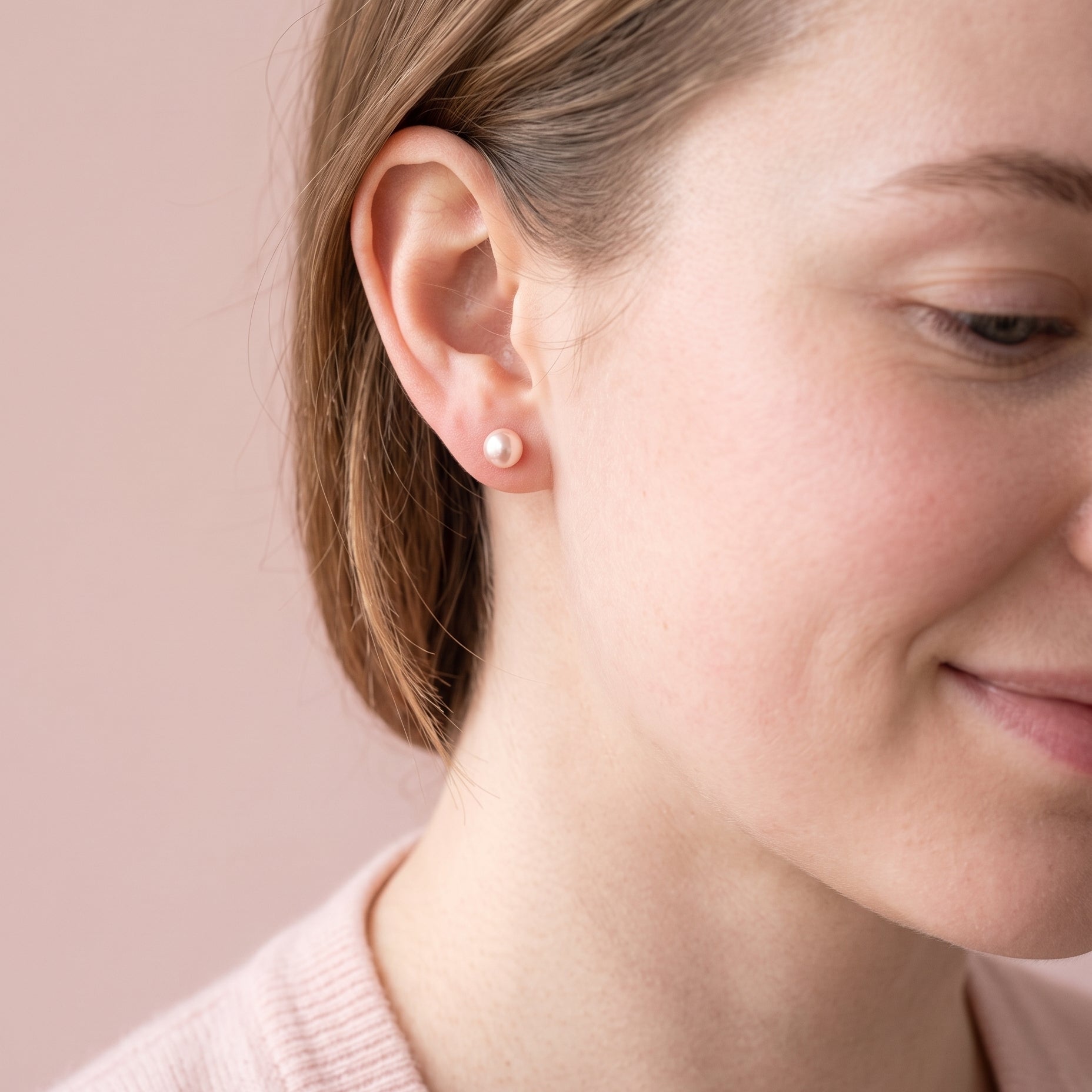Gold Plated 5 mm Pink Pearl Stud Earrings - Simply Whispers