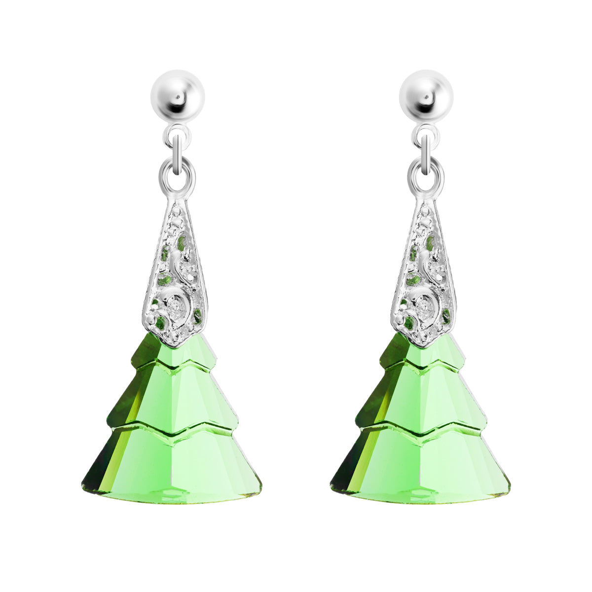Green Crystal Three Drop Earrings - Simply Whispers