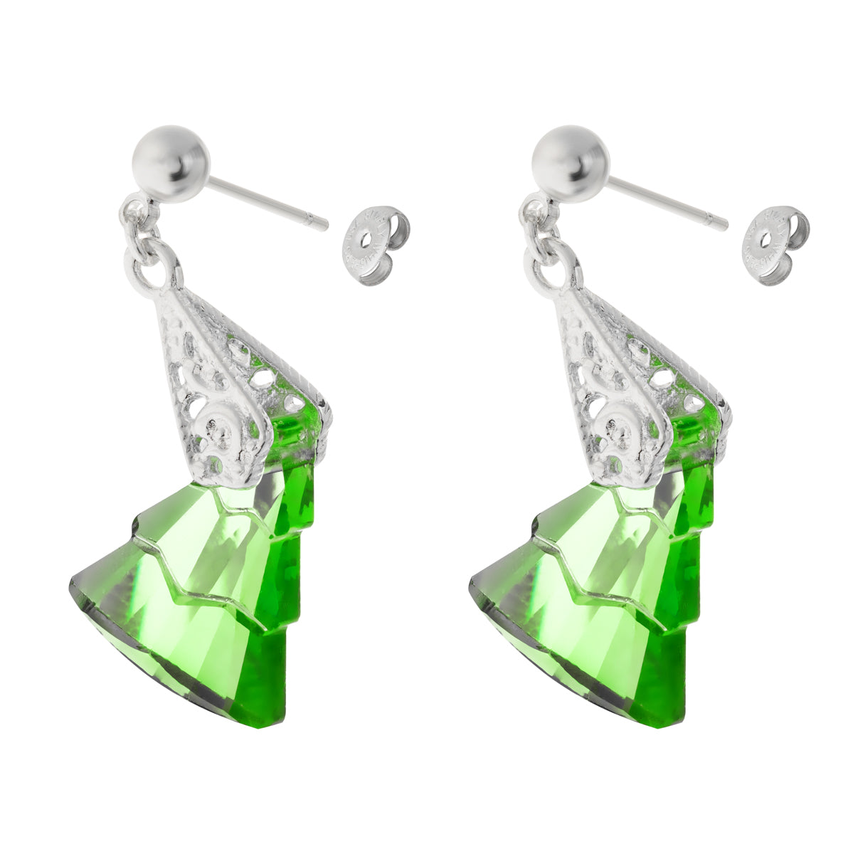 Green Crystal Three Drop Earrings - Simply Whispers