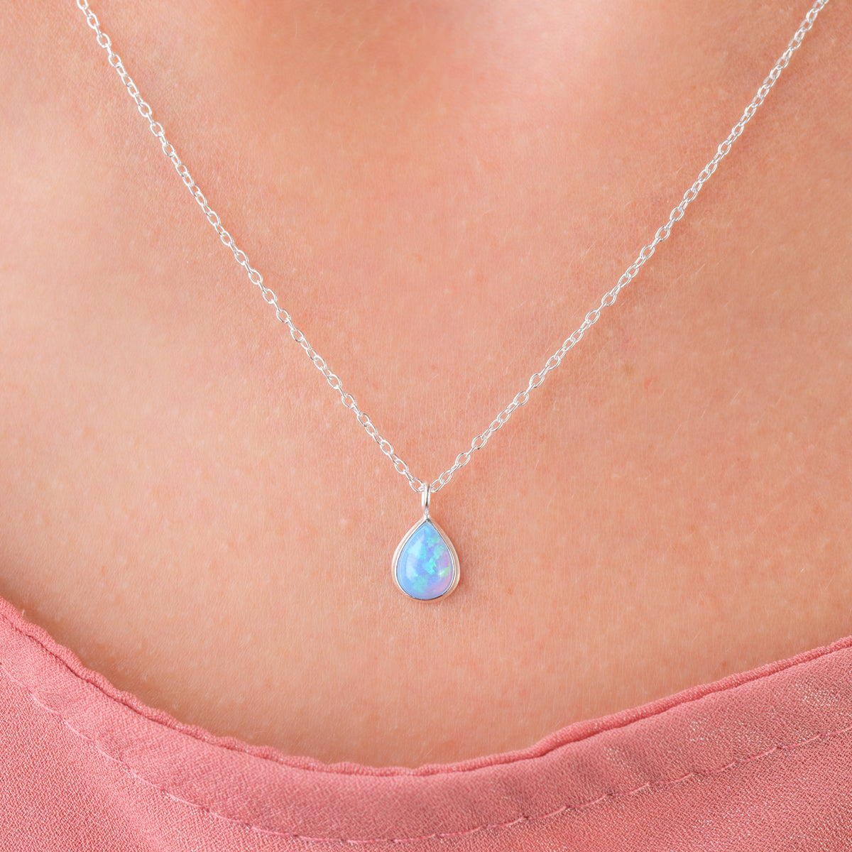 Sterling Silver Blue Drop Opal Necklace - Simply Whispers
