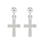 Silver Crystal Cross Drop Earrings - Simply Whispers