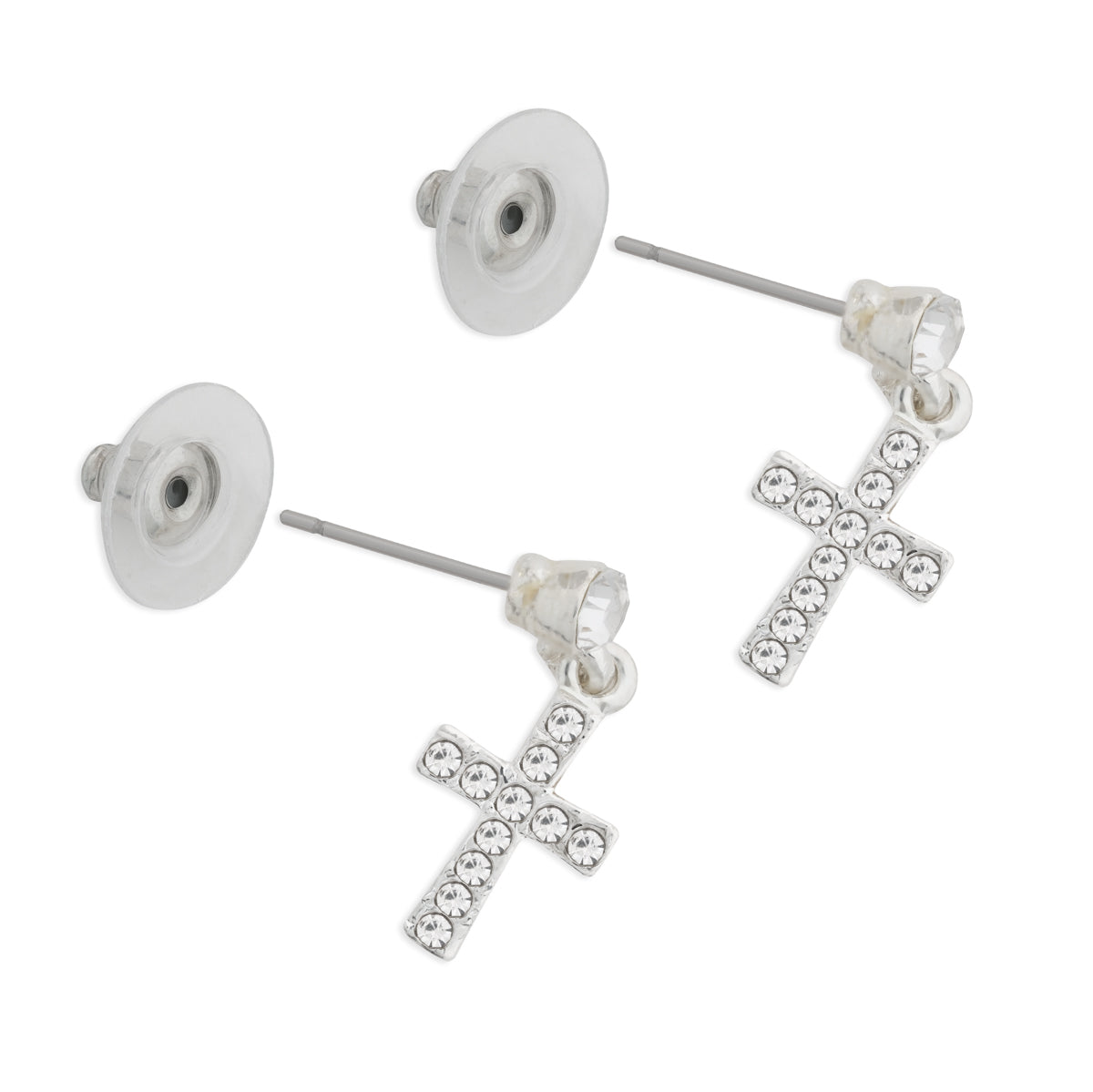 Silver Crystal Cross Drop Earrings - Simply Whispers