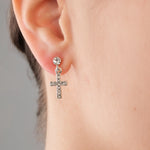 Silver Crystal Cross Drop Earrings - Simply Whispers