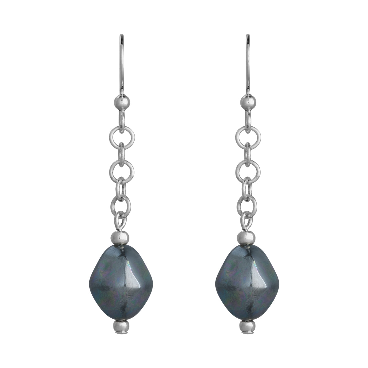 Hematite Drop Silver French Hook Earrings - Simply Whispers