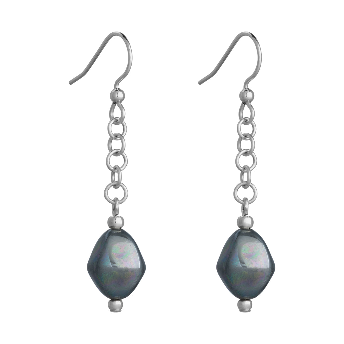Hematite Drop Silver French Hook Earrings - Simply Whispers