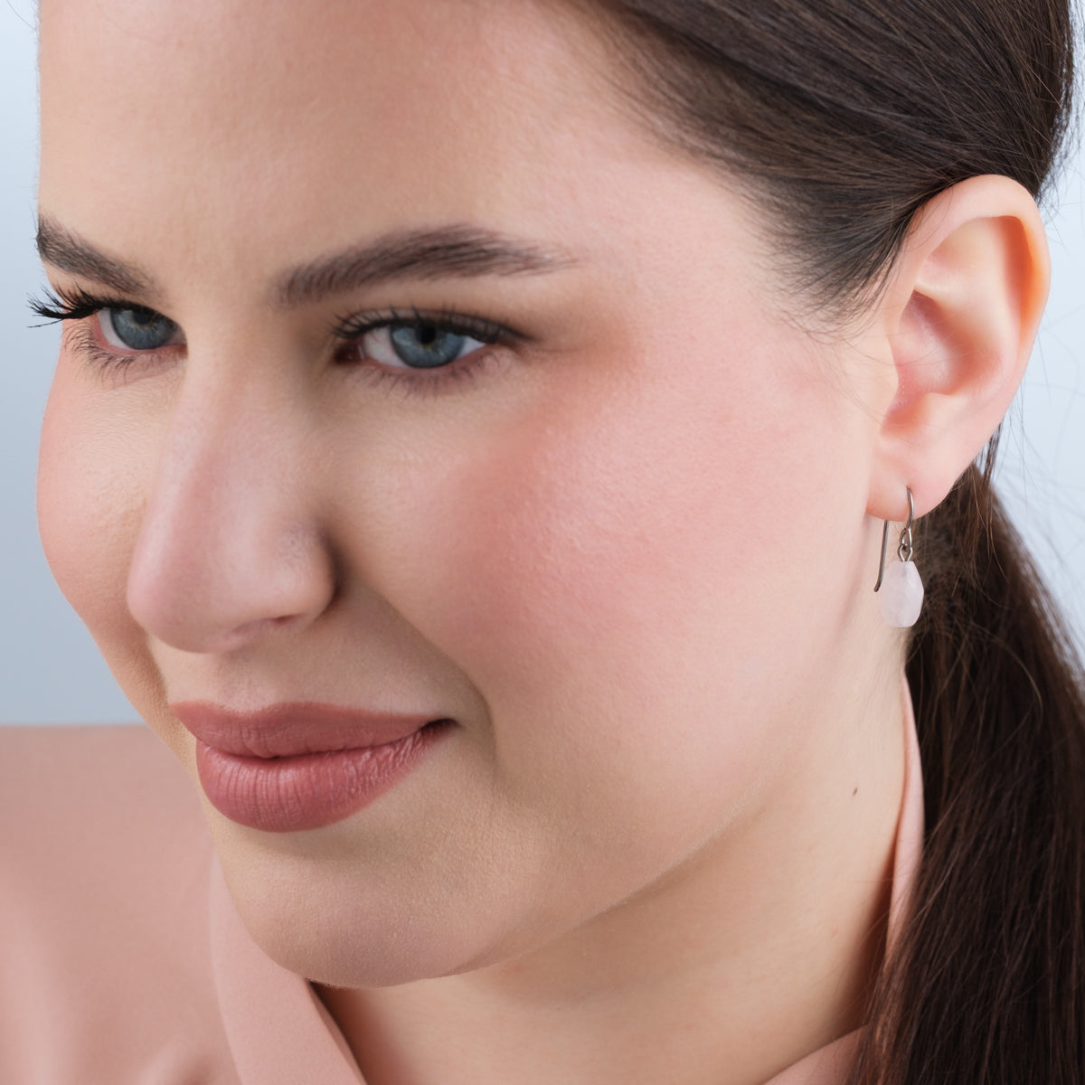 Rose Quartz Niobium French Hook Earrings - Simply Whispers
