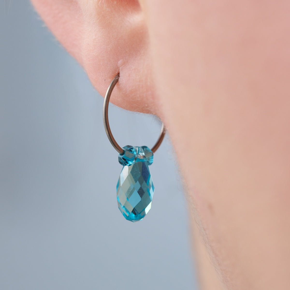 Turquoise Drop Titanium Hoop Earrings - Simply Whispers