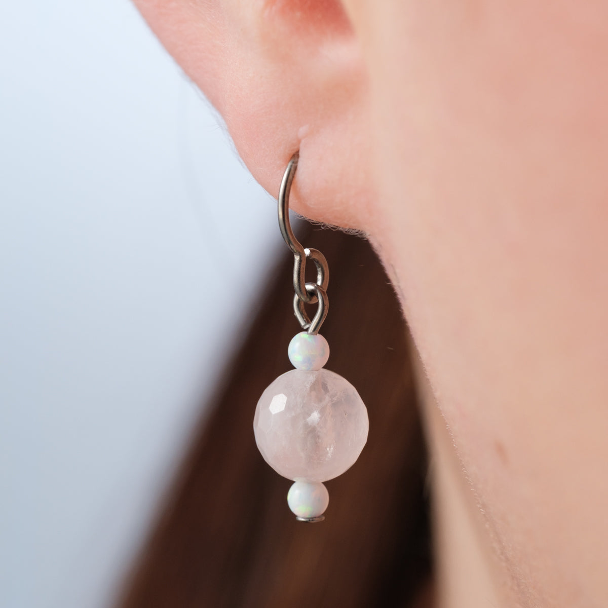 Rose Quartz and Opal Niobium French Hook Earrings - Simply Whispers