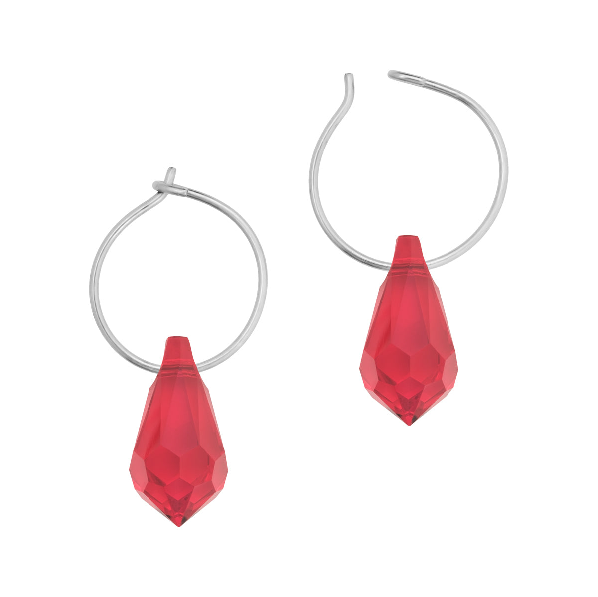 Red Drop Titanium Hoop Earrings - Simply Whispers