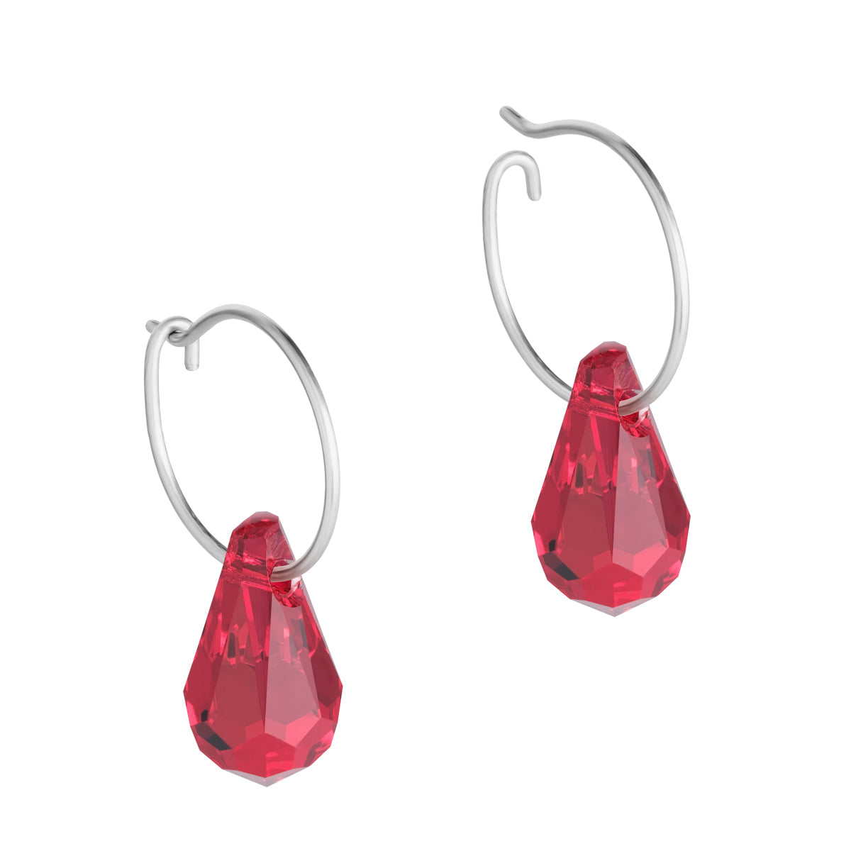 Red Drop Titanium Hoop Earrings - Simply Whispers
