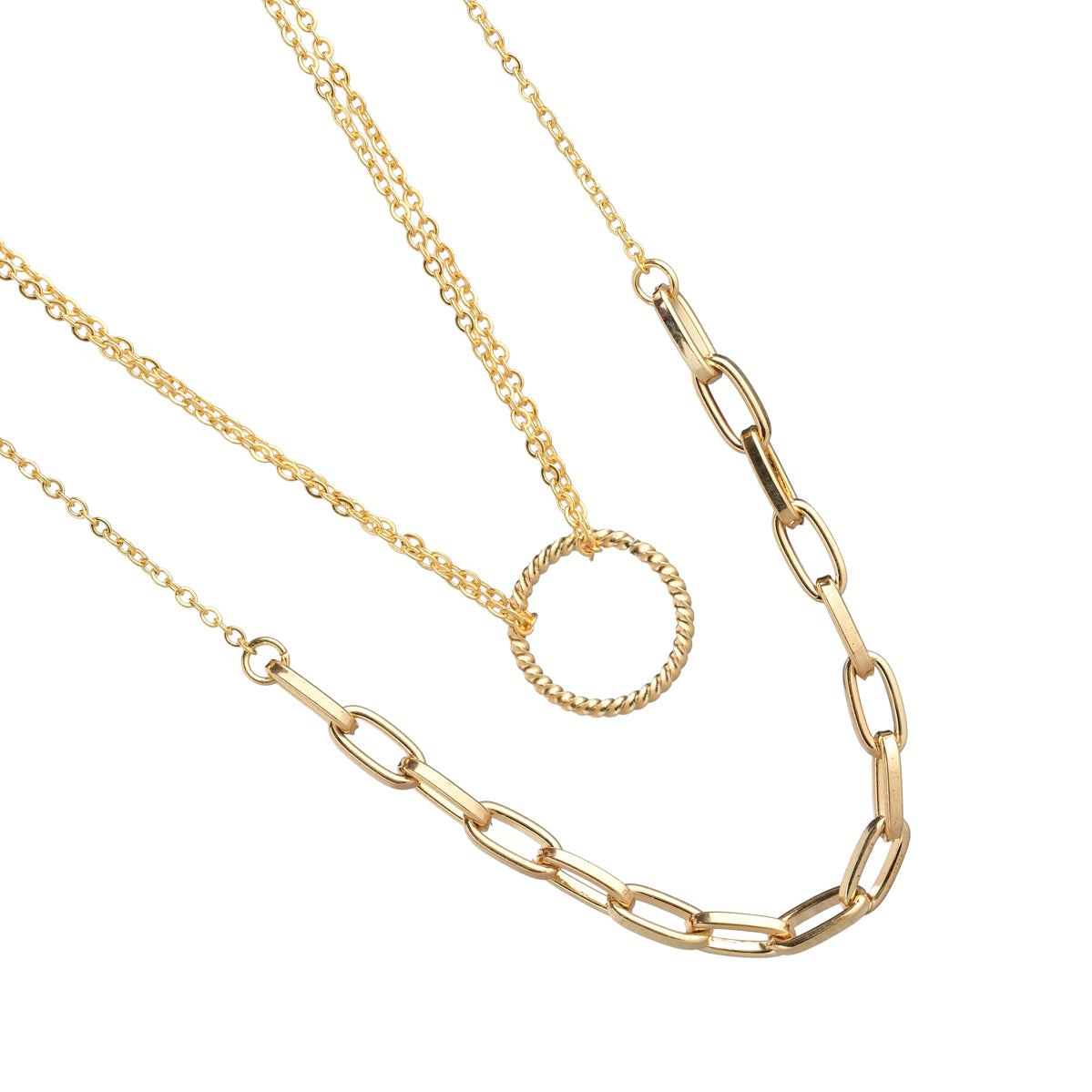 Gold Paperclip and Circle Layered Necklace - Simply Whispers
