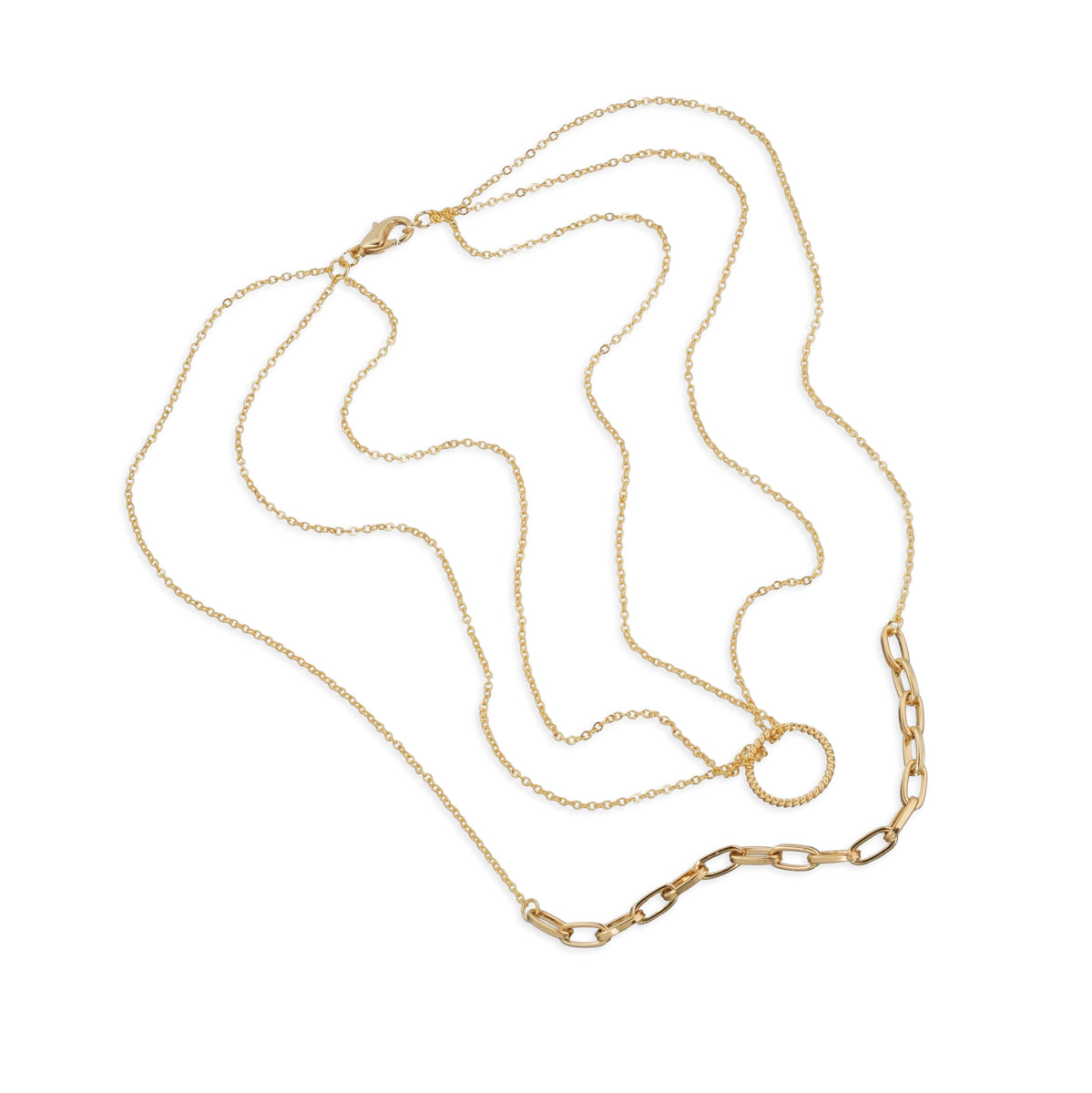 Gold Paperclip and Circle Layered Necklace - Simply Whispers