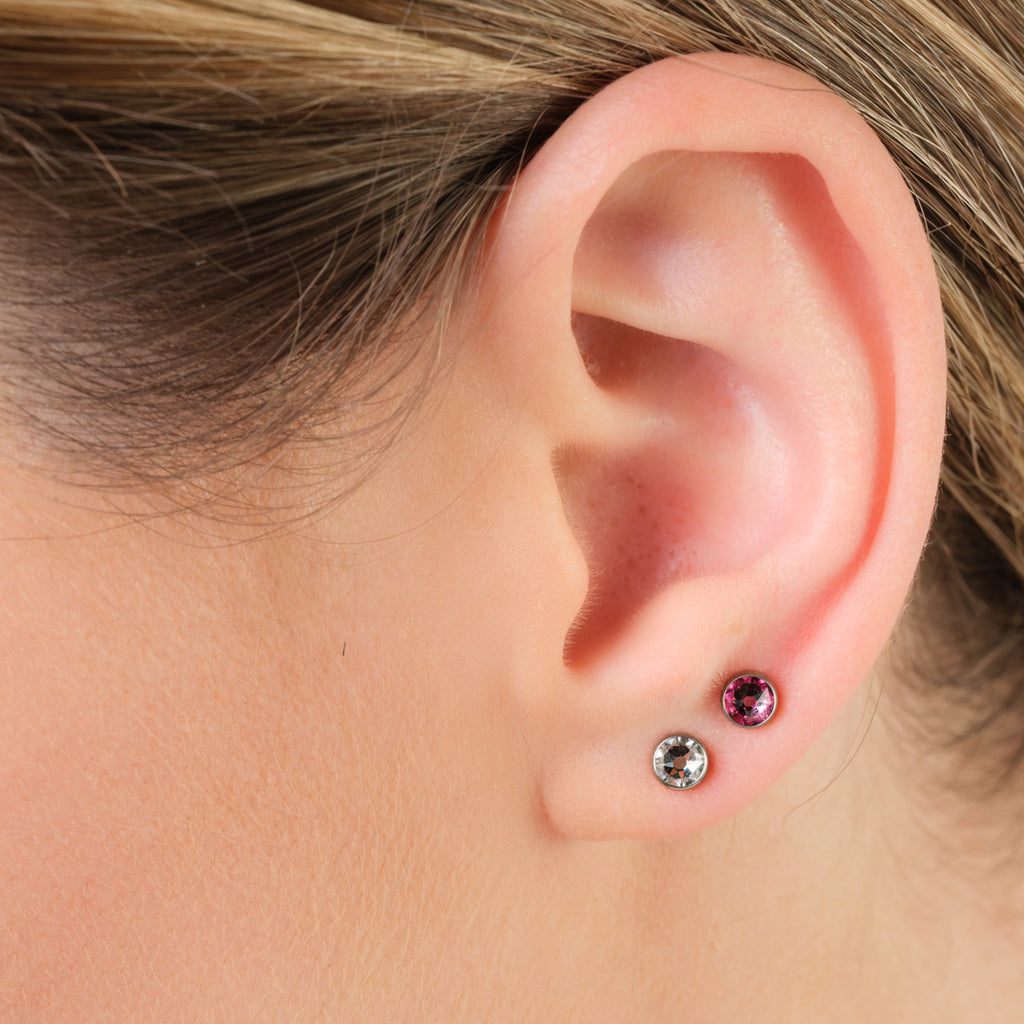 Pink Crystal Titanium Stud Earrings - Simply Whispers