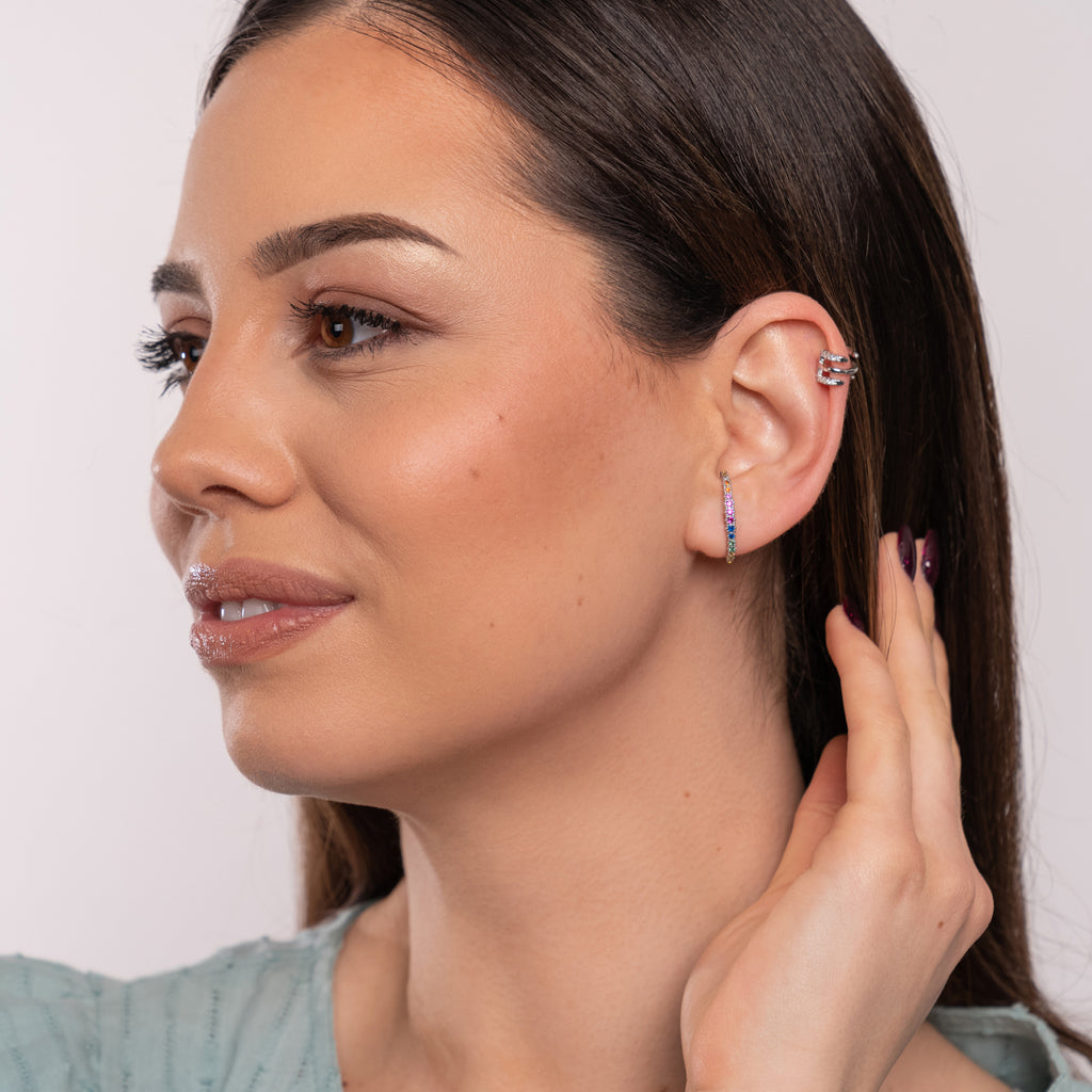 Rainbow Silver Ear Cuff Stud Earrings - Simply Whispers