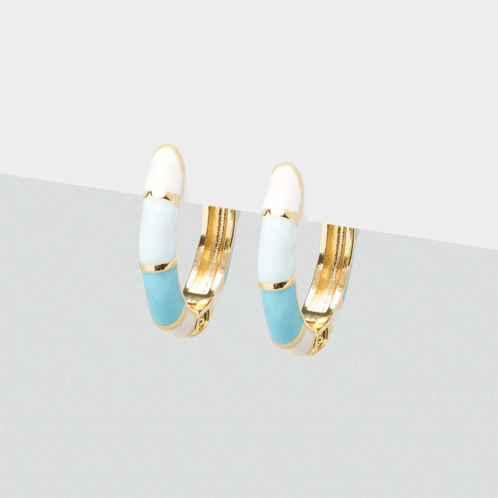 Light blue shadows enameled gold huggie earrings - Simply Whispers