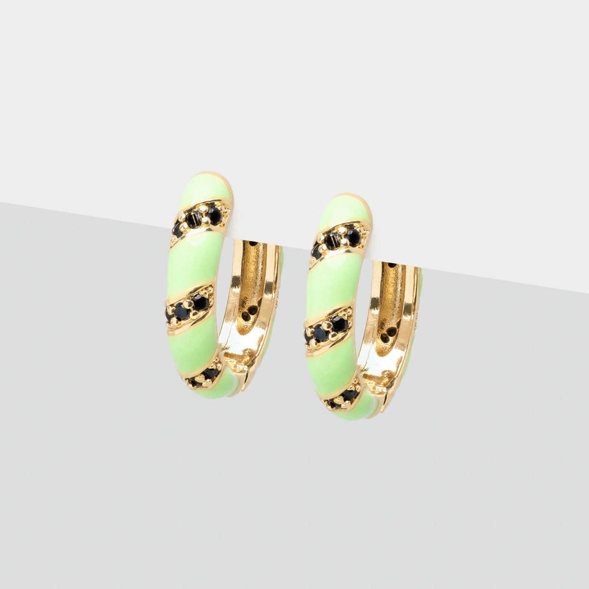 Green And Black Crystal Twist Gold Plated Hoop Earrings - Simply Whispers