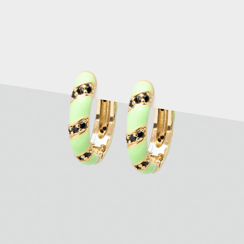 Green And Black Crystal Twist Gold Plated Hoop Earrings - Simply Whispers