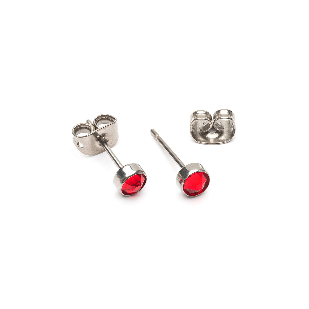 Red Bezel Titanium Stud Earrings - Simply Whispers