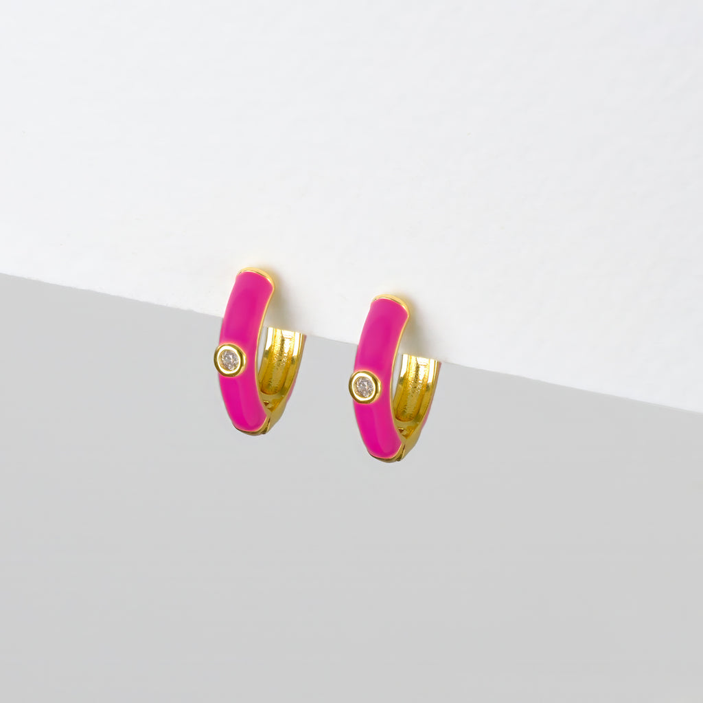 Fuchsia enamel huggie earrings - Simply Whispers