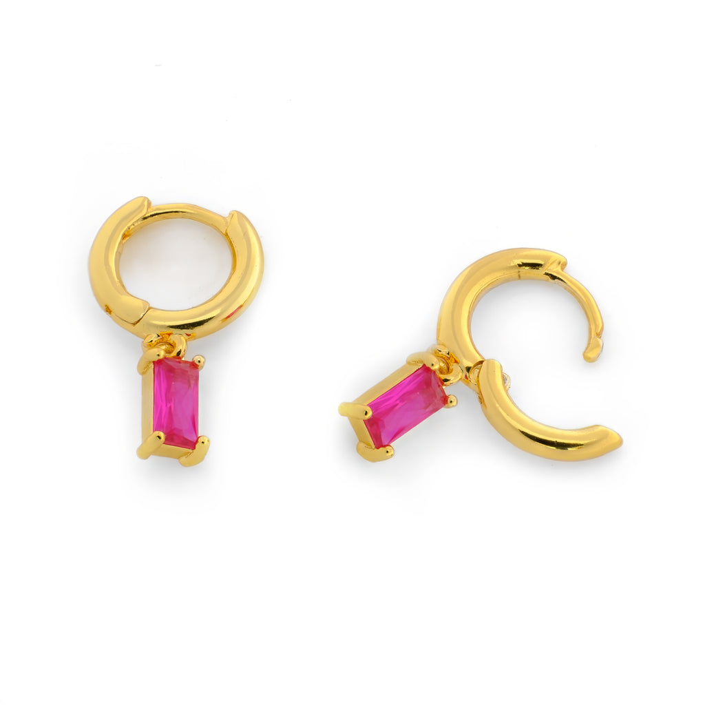 Fuchsia zircon drop huggie hoops - Simply Whispers