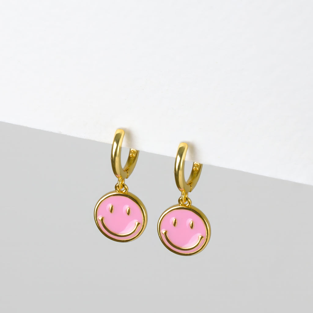 Pink smile charm huggie earrings - Simply Whispers