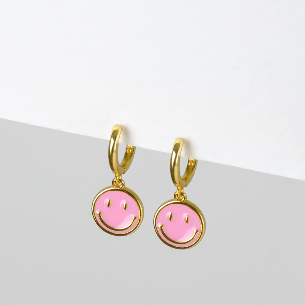 Pink smile charm huggie earrings - Simply Whispers