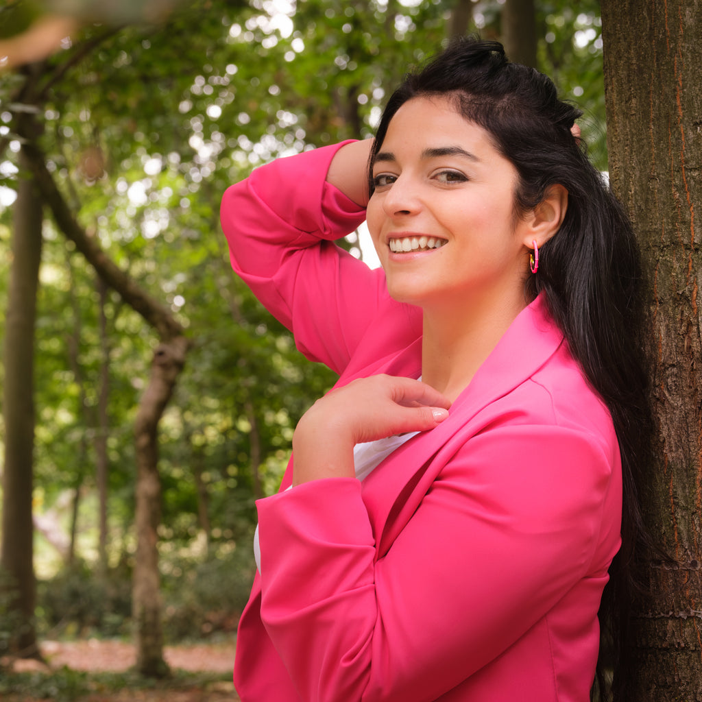 Fuchsia bamboo hoop earrings - Simply Whispers