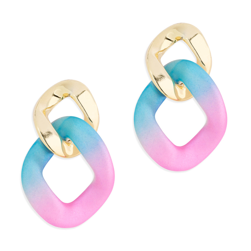 Square Pink Blue Dangle Earrings - Simply Whispers