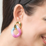 Square Pink Blue Dangle Earrings - Simply Whispers