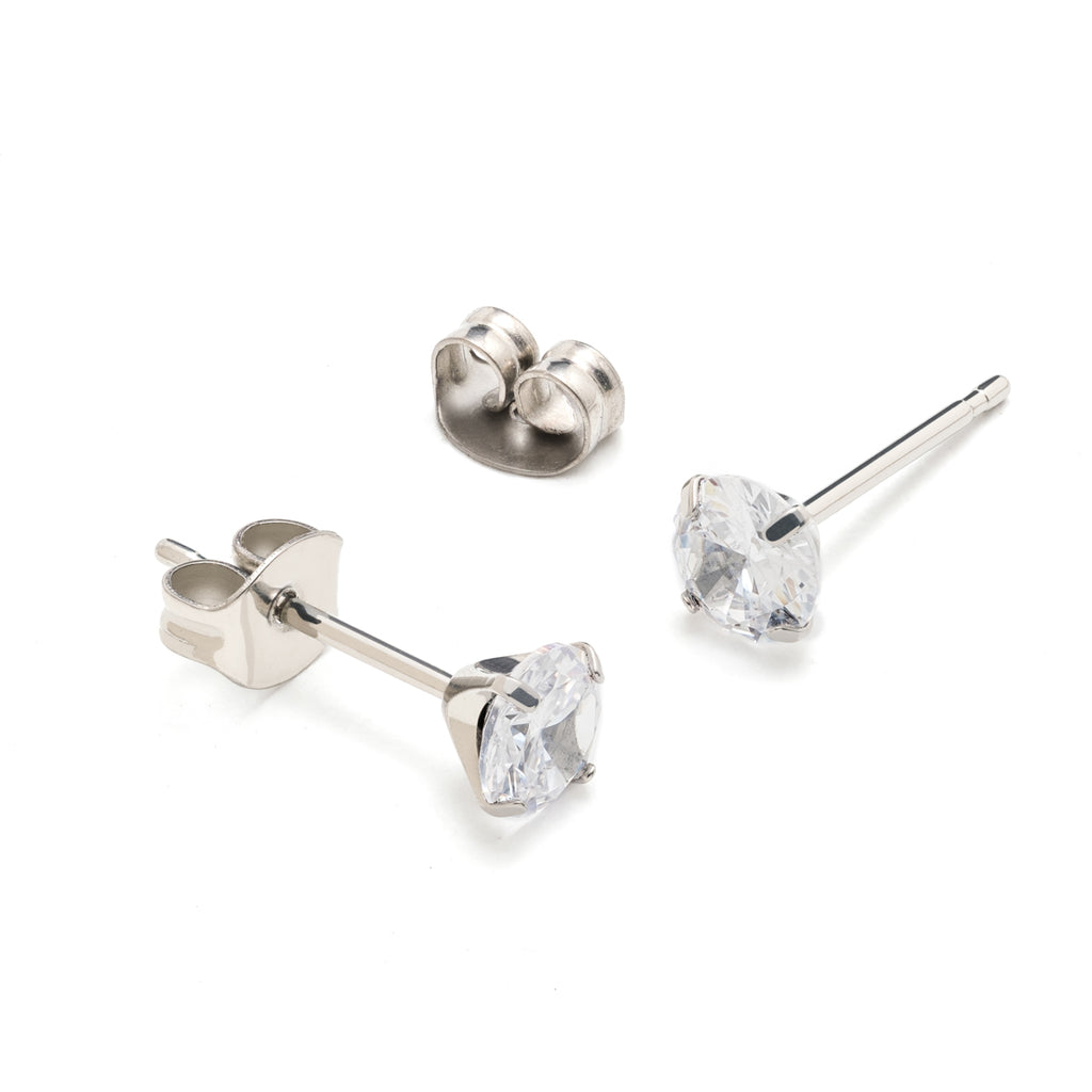White Zirconia Titanium Stud Earrings - Simply Whispers