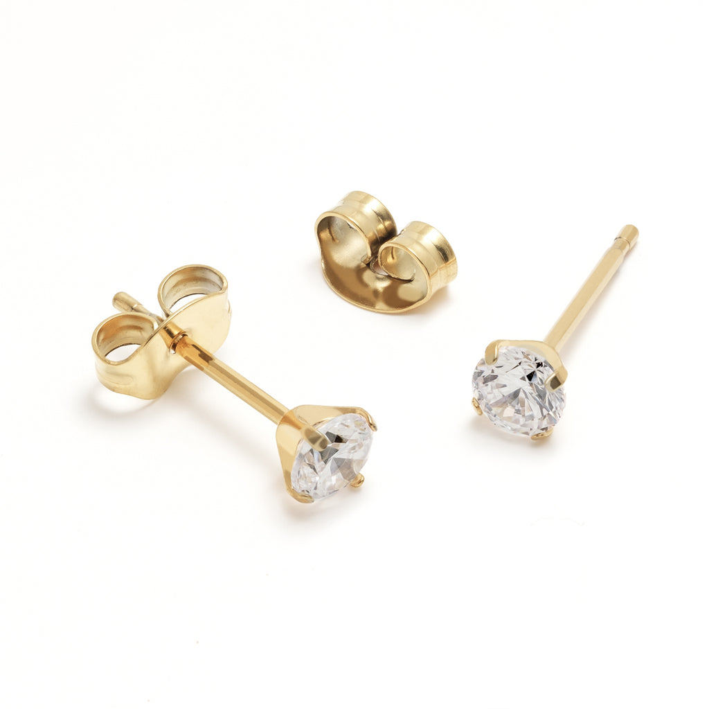 White Zirconia Titanium Gold Plated Stud Earrings - Simply Whispers