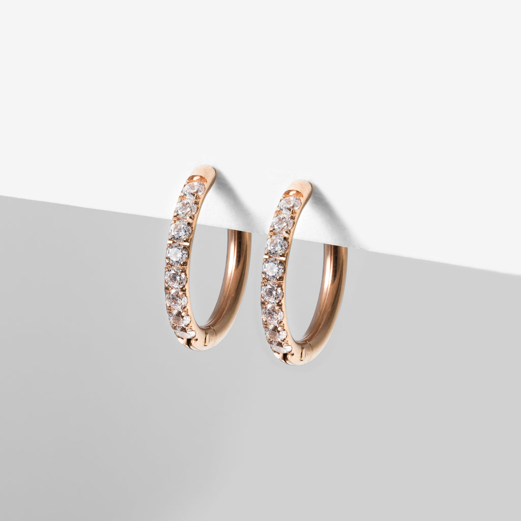 Zirconia Stones Titanium Rose Gold Huggie Earrings - Simply Whispers