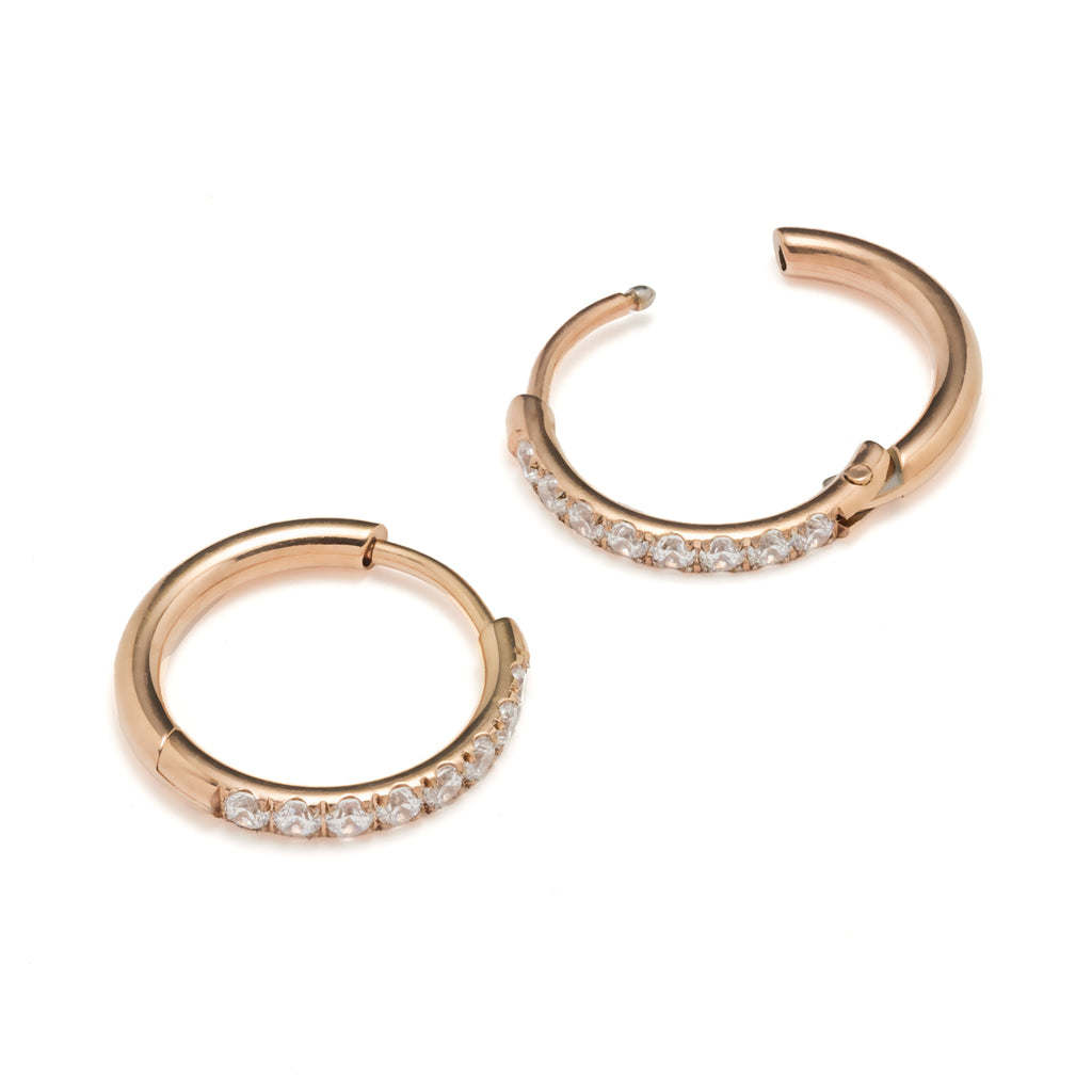 Zirconia Stones Titanium Rose Gold Huggie Earrings - Simply Whispers