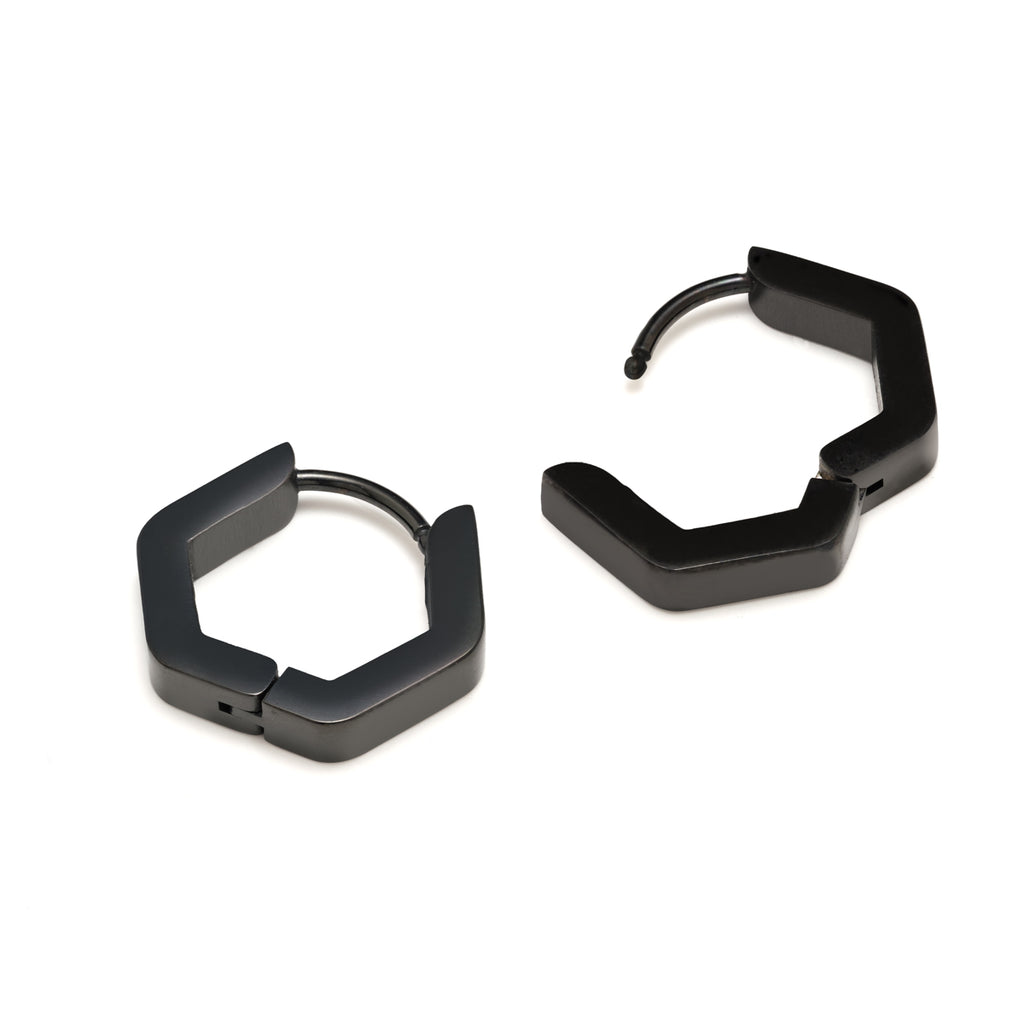 Black Hexagon Titanium Huggie Earrings - Simply Whispers
