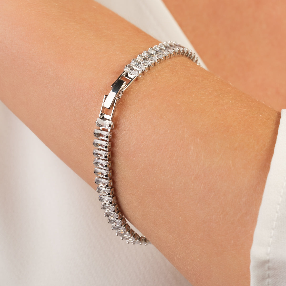 White Rectangular Zirconia Tennis Bracelet - Simply Whispers